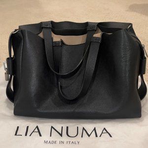 Lia Numa Black Leather Woven Crossbody/Shoulder Bag (ITALY)